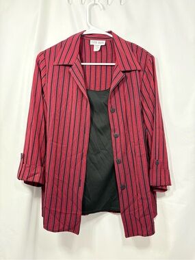 Vintage Dina Ariel Womens Red Striped Button Front Blouse with Built in Tank Top